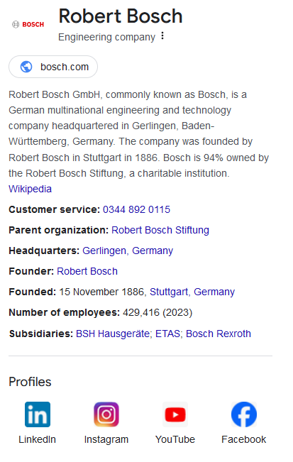 Google Knowledge Panels Showing Company Information