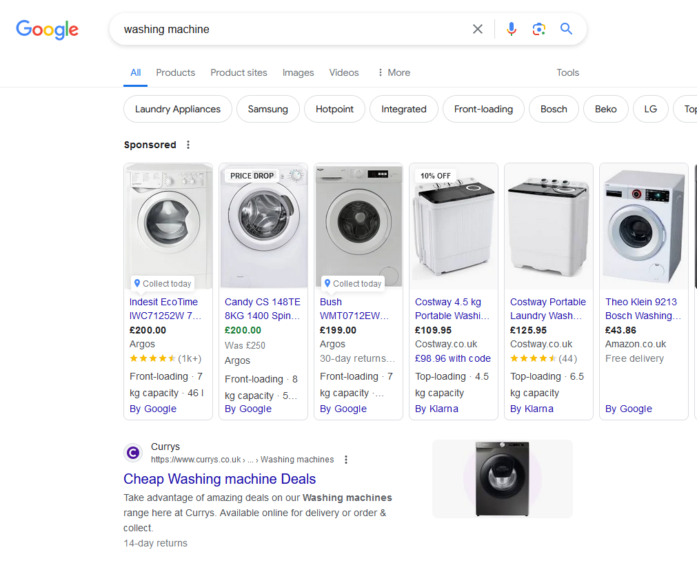 Google Shopping Products Carousel Result